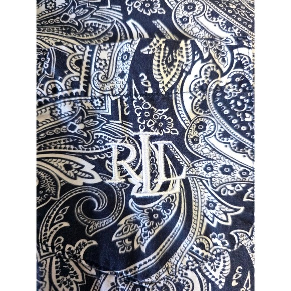 VTG Lauren Ralph Lauren Paisley Print Button Down Shirt Tunic Blue Wht SZ M 3/4 - Picture 8 of 10